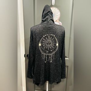 Lakhays black hooded drape front lightweight hood cardigan with pockets moon sun